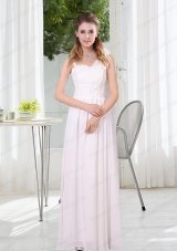 2015 White Empire Ruching Prom Dresses with Asymmetrical