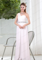 One Shoulder Empire Ruching Sequins White Prom Dresses