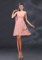 2015 One Shoulder Ruching Chiffon Prom Dresses in Peach