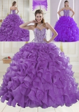 Eggplant Purple Brush Train Quinceanera Dresses with Sweetheart