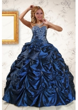 2015 Elegant Appliques Navy Blue Quinceanera Dresses with Pick Ups