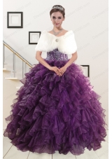 2015 Elegant Beading and Ruffles Quinceanera Dresses in Purple
