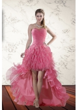 Beautiful Beading High Low 2015 Prom Dresses with Ruffles