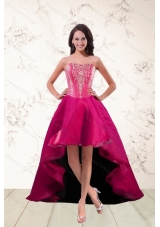 2015 Elegant Strapless High Low Prom Dresses with Appliques