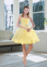 2015 Light Yellow Beading Puffy Prom Dresses with Sweetheart