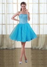 2015 Puffy Baby Blue Sweetheart Short Prom Dresses with Beading