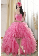 Pretty High Low Dresses for Quinceanera with Ruffles and Beading