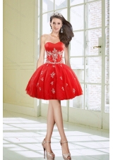 Hot Sale Ball Gown Sweetheart Appliques Red Prom Dresses for 2015