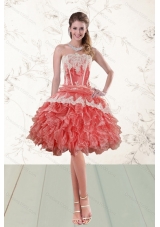 2015 Elegant Ruffled Strapless Short Prom Gown in Watermelon