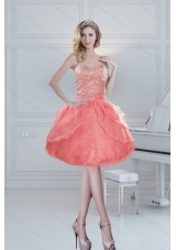 2015 Pretty Sweetheart Watermelon Red Short Prom Dresses with Beading