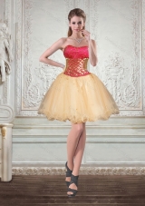 Champagne Strapless Multi Color Short Prom Dresses with Beading and Embroidery