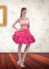 Cute Multi Color Sweetheart Short Prom Dress with Ruffls and Beading