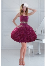 Fashionable Beaded Strapless Ruffled Short Prom Dresses for 2015