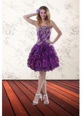 Sexy Strapless 2015 Prom Dresses with Appliques and Ruffles