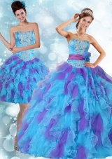 Beaded Strapless Multi Color Quinceanera Dresses with Ruffles and Sash