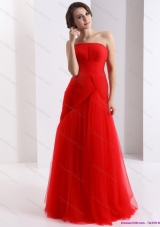 Classical Strapless Floor Length Ruching Prom Dress in Red