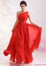 New Style Ruching Red One Shoulder Prom Dresses for 2015