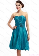 Short Ruching Sweetheart Prom Dresses with Hand Made Flowers