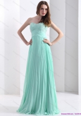 2015 Brush Train Apple Green Prom Dress with Beading and Pleats