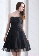 2015 Elegant Strapless Black Prom Dress with Ruching and Beading