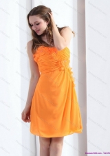 2015 Gorgeous Strapless Orange Prom Dress with Hand Made Flowers and Ruching