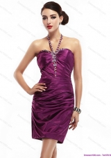 2015 Halter Top Short Dama Dresses with Ruching and Beading