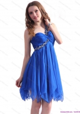 2015 Perfect Blue One Shoulder Prom Dresses with Ruffles