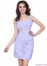 2015 Short Lilac Prom Dress with Rhinestones and Ruching