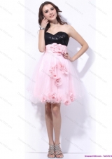 2015 Sweetheart Sequins and Hand Made Flowers Prom Dresses in Pink and Black