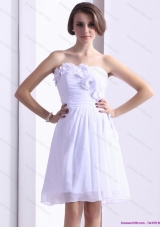 2015 White Strapless Prom Dresses with Ruching and Hand Made Flower