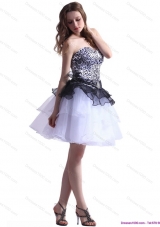 2015 Zebra Printed Sweetheart White Prom Dresses with Ruffled Layers