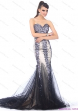 Elegant 2015 Sweetheart Mermaid Prom Dress with Beading and Brush Train