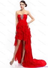 High Low Ruffled Layers Beading Red Prom Dresses for 2015