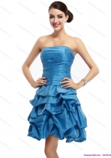 Sexy Teal Strapless Prom Dresses with Pick Ups and Beading