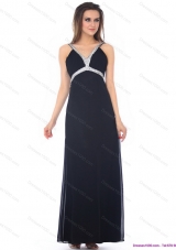 Sexy Floor Length Beading Black Prom Dress for 2015