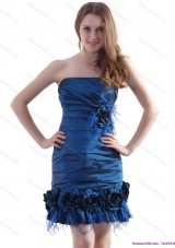 Sexy Ruching Strapless Prom Dresses with Hand Made Flowers