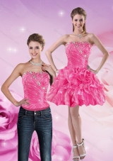 2015 Strapless Hot Pink Detachable Prom Skirts with Beading and Ruffles