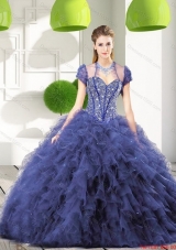 Most Popular Navy Blue Quinceanera Gown with Beading and Ruffles for 2015