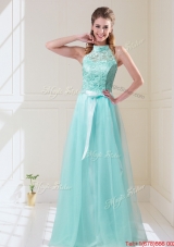 Elegant Empire Halter Top Laced Mint Prom Dresses with Sash