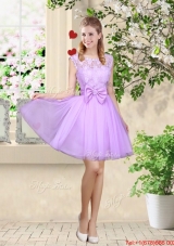 Decent Bateau A Line Prom Dresses with Lace and Bowknot