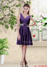 Discount V Neck Zipper Up Prom Dresses in Dark Purple