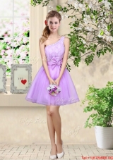 Popular A Line One Shoulder Laced Prom Dresses in Lavender