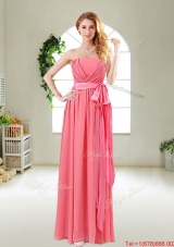 Beautiful Strapless Watermelon Red Prom Dresses with Sash