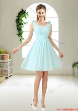 Comfortable Straps Light Blue Prom Dresses with Hand Made Flowers