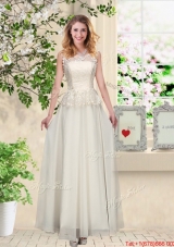 Perfect Champagne Prom Dresses with Appliques and Lace