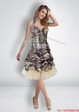 Beautiful 2015 Short Halter Top Camo Prom Dresses with Knee Length