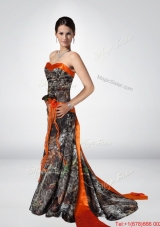 Beautiful Column Strapless Camo Prom Dresses with Hand Made Flower