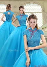 Fashionable High Neck Quinceanera Gowns in Baby Blue