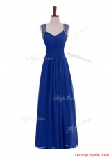 Custom Made Empire Straps Beaded Prom Dresses in Blue for 2016