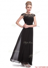 Beautiful Bateau Black Prom Dresses with Lace and Ruching